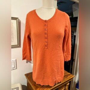 White + Warren L Vibrant Orange 100% Cashmere Sweater with button-down front.